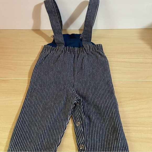 Vintage Baby Bib Overalls Romper Sz 12 Months Striped Embroidered Red Dog/Puppy - Picture 7 of 7